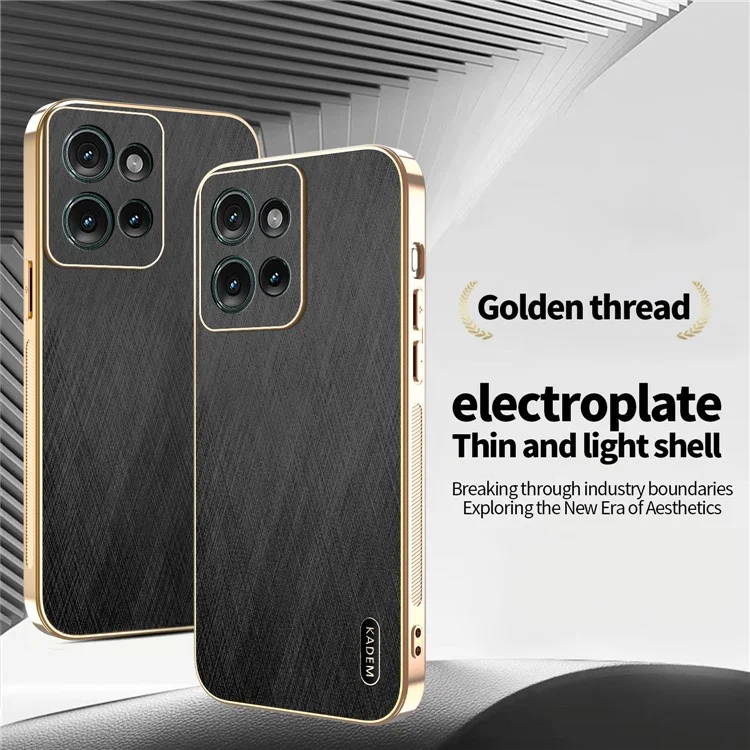 KADEM For Motorola Edge 50 5G Case Electroplating Silk Texture PU + TPU Phone Back Cover - Black