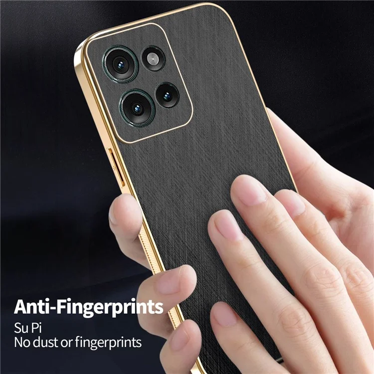 KADEM For Motorola Edge 50 5G Case Electroplating Silk Texture PU + TPU Phone Back Cover - Black