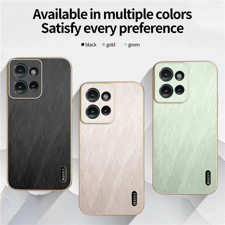 KADEM For Motorola Edge 50 5G Case Electroplating Silk Texture PU + TPU Phone Back Cover - Black