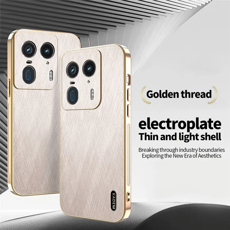 KADEM For Motorola Edge 50 Ultra 5G / Moto X50 Ultra 5G Case Electroplating Silk Texture PU + TPU Phone Back Cover - Gold