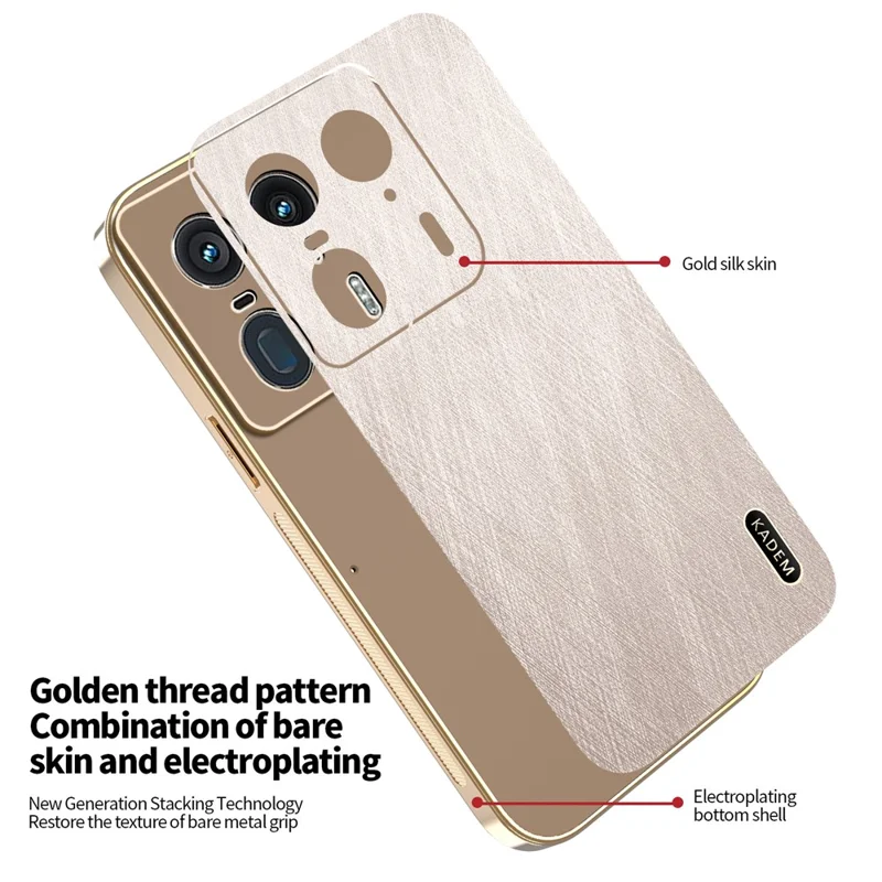 KADEM For Motorola Edge 50 Ultra 5G / Moto X50 Ultra 5G Case Electroplating Silk Texture PU + TPU Phone Back Cover - Gold