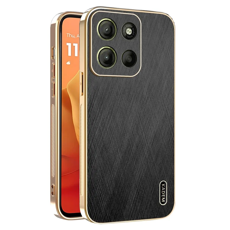 KADEM For Motorola Moto G17 Power 4G / G17 4G / G15 4G / G15 Power 4G Case Electroplating Silk Texture PU + TPU Phone Back Cover - Black