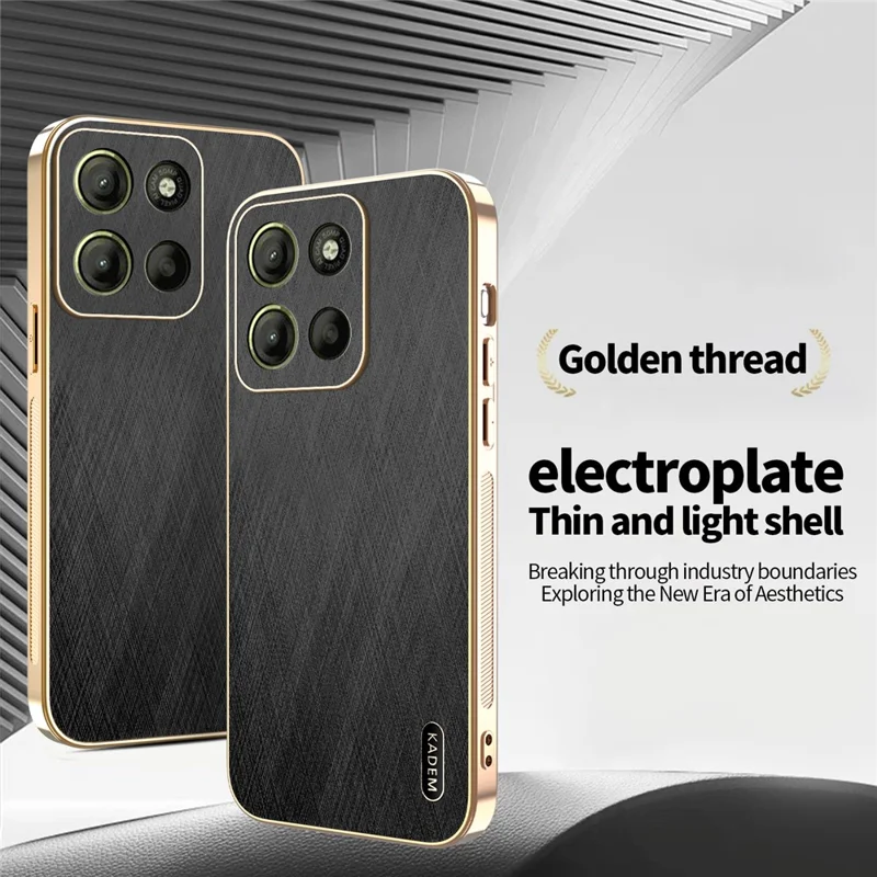 KADEM For Motorola Moto G17 Power 4G / G17 4G / G15 4G / G15 Power 4G Case Electroplating Silk Texture PU + TPU Phone Back Cover - Black