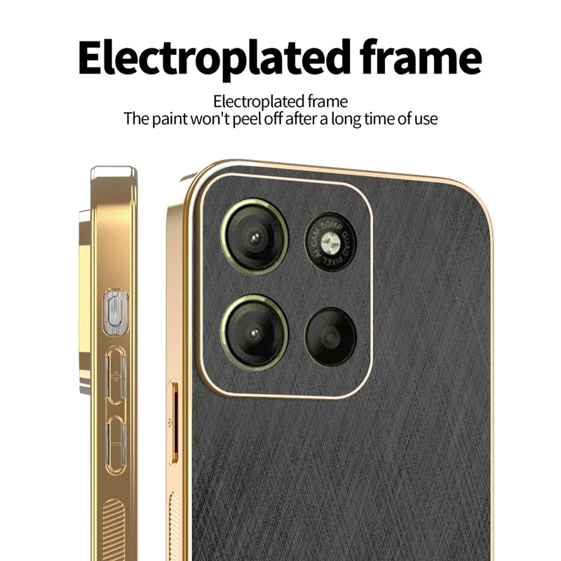 KADEM For Motorola Moto G17 Power 4G / G17 4G / G15 4G / G15 Power 4G Case Electroplating Silk Texture PU + TPU Phone Back Cover - Black