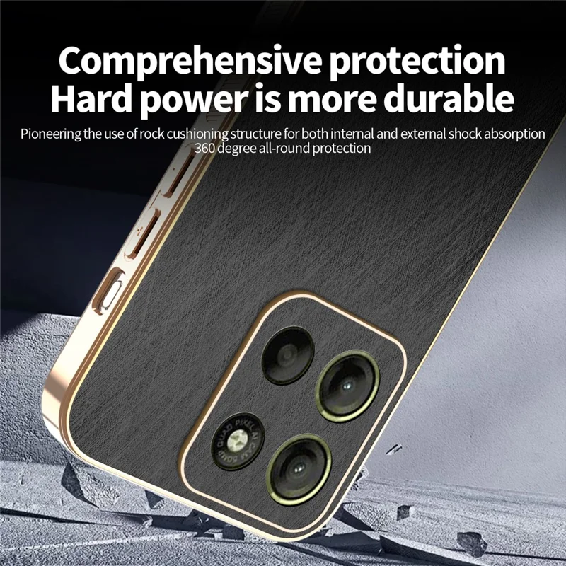 KADEM For Motorola Moto G17 Power 4G / G17 4G / G15 4G / G15 Power 4G Case Electroplating Silk Texture PU + TPU Phone Back Cover - Black