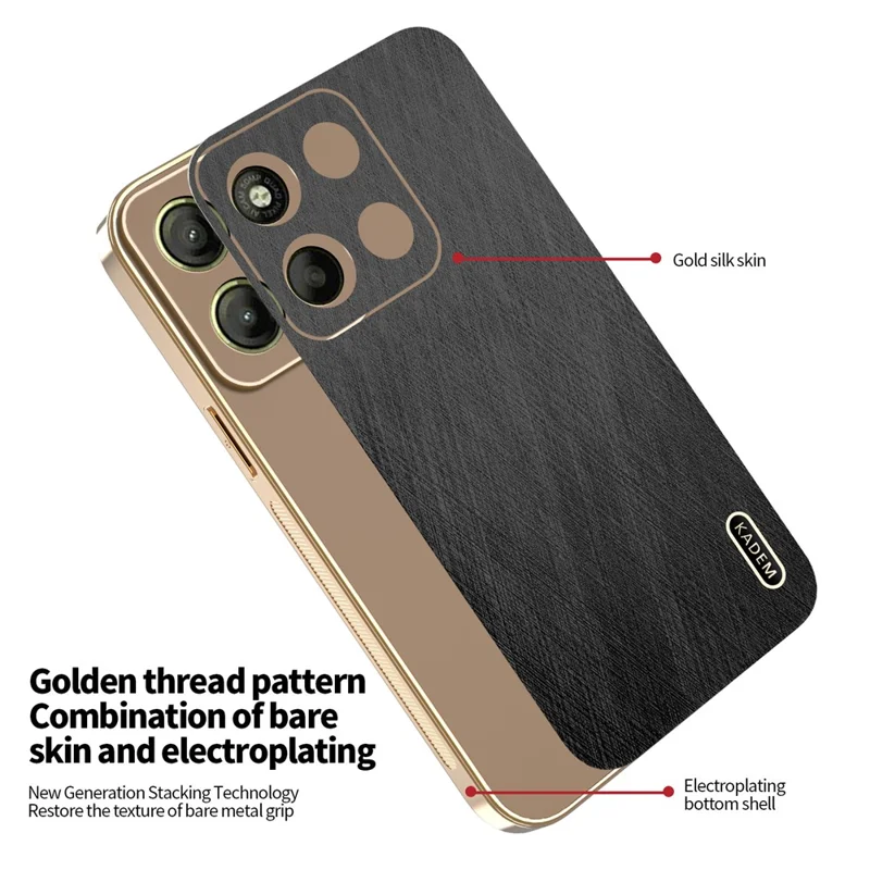 KADEM For Motorola Moto G17 Power 4G / G17 4G / G15 4G / G15 Power 4G Case Electroplating Silk Texture PU + TPU Phone Back Cover - Black
