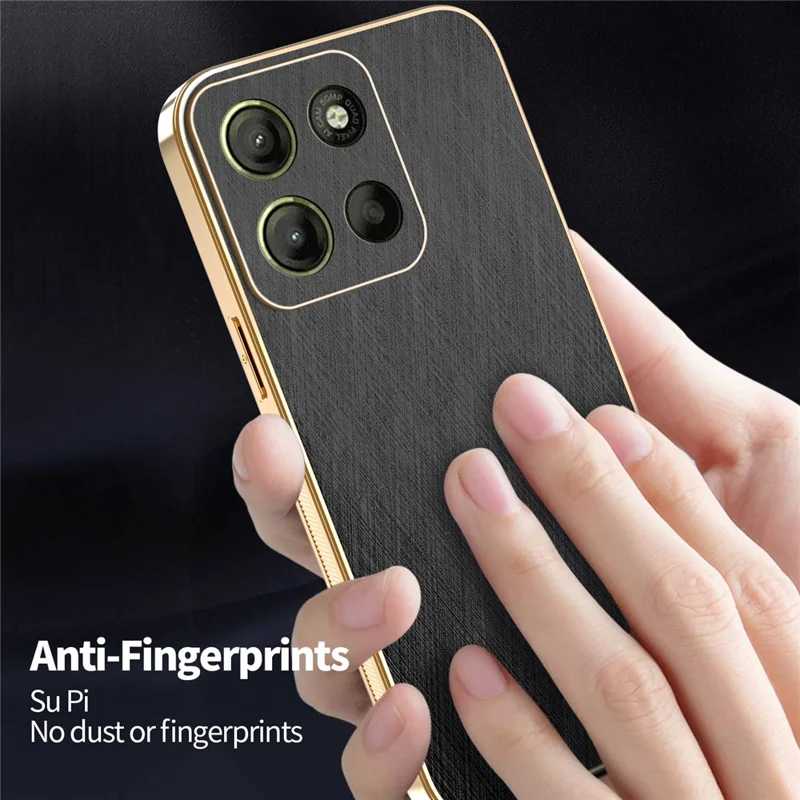 KADEM For Motorola Moto G17 Power 4G / G17 4G / G15 4G / G15 Power 4G Case Electroplating Silk Texture PU + TPU Phone Back Cover - Black