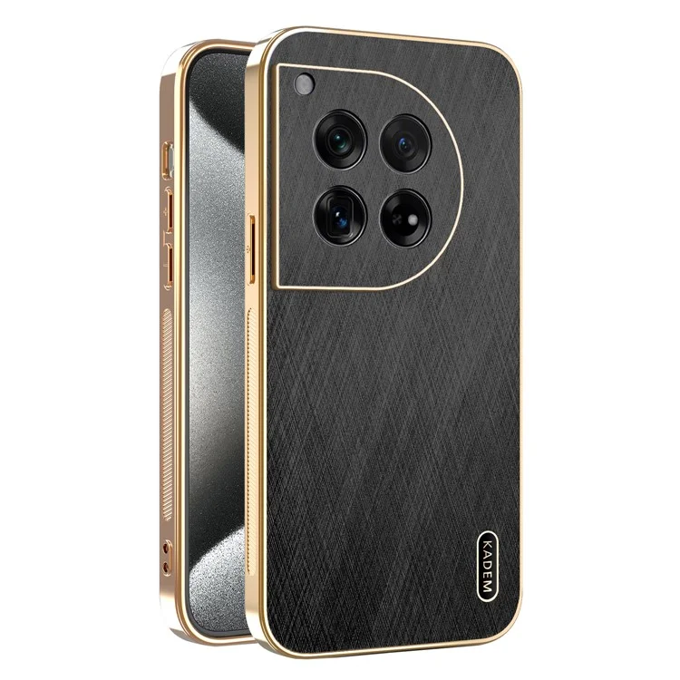 KADEM For OnePlus 12 5G Case Electroplating Silk Texture PU + TPU Phone Back Cover - Black