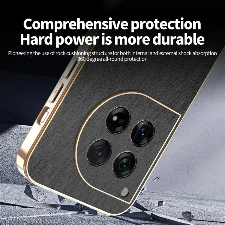 KADEM For OnePlus 12 5G Case Electroplating Silk Texture PU + TPU Phone Back Cover - Black