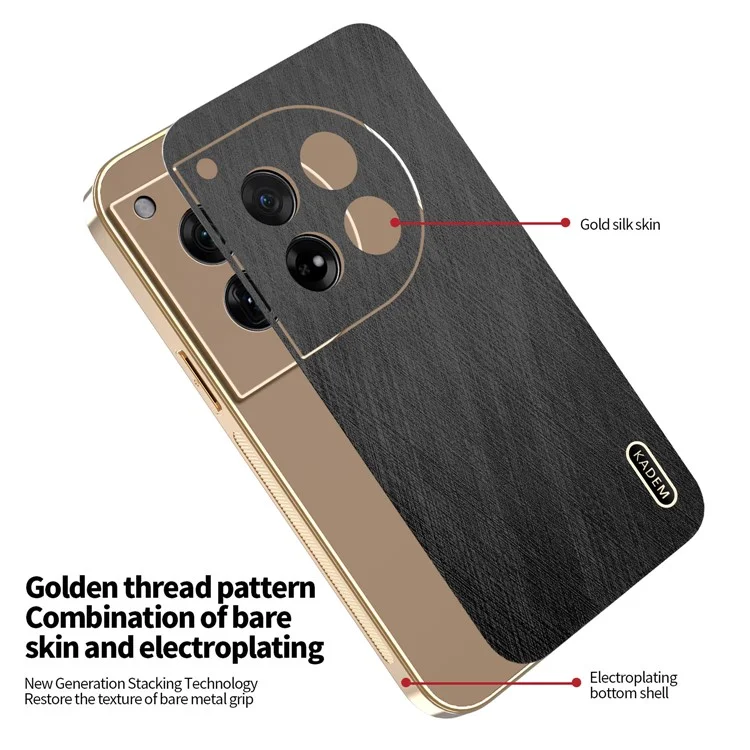 KADEM For OnePlus 12 5G Case Electroplating Silk Texture PU + TPU Phone Back Cover - Black