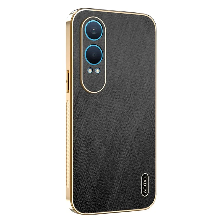 KADEM For OnePlus Nord CE4 Lite 5G Case Electroplating Silk Texture PU + TPU Phone Back Cover - Black