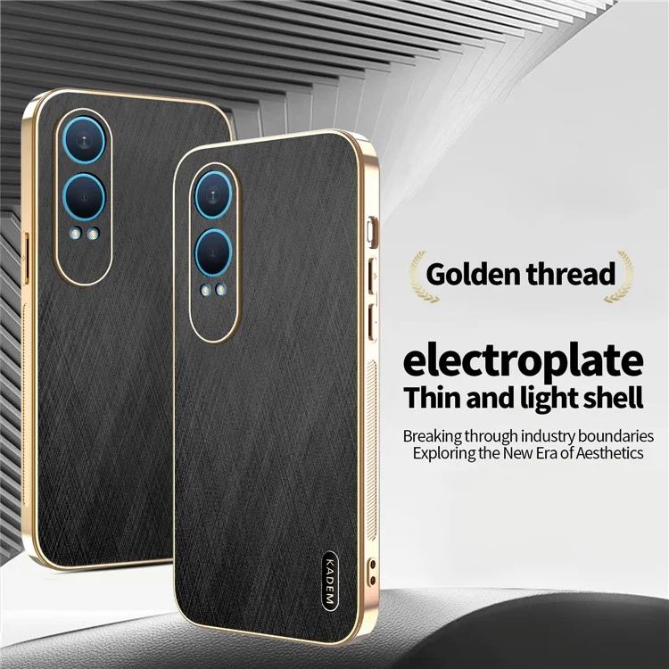 KADEM For OnePlus Nord CE4 Lite 5G Case Electroplating Silk Texture PU + TPU Phone Back Cover - Black