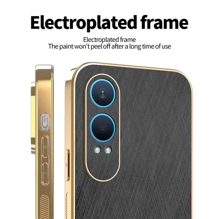 KADEM For OnePlus Nord CE4 Lite 5G Case Electroplating Silk Texture PU + TPU Phone Back Cover - Black