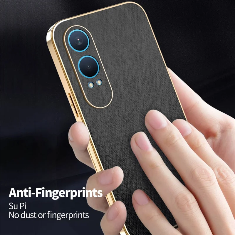 KADEM For OnePlus Nord CE4 Lite 5G Case Electroplating Silk Texture PU + TPU Phone Back Cover - Black
