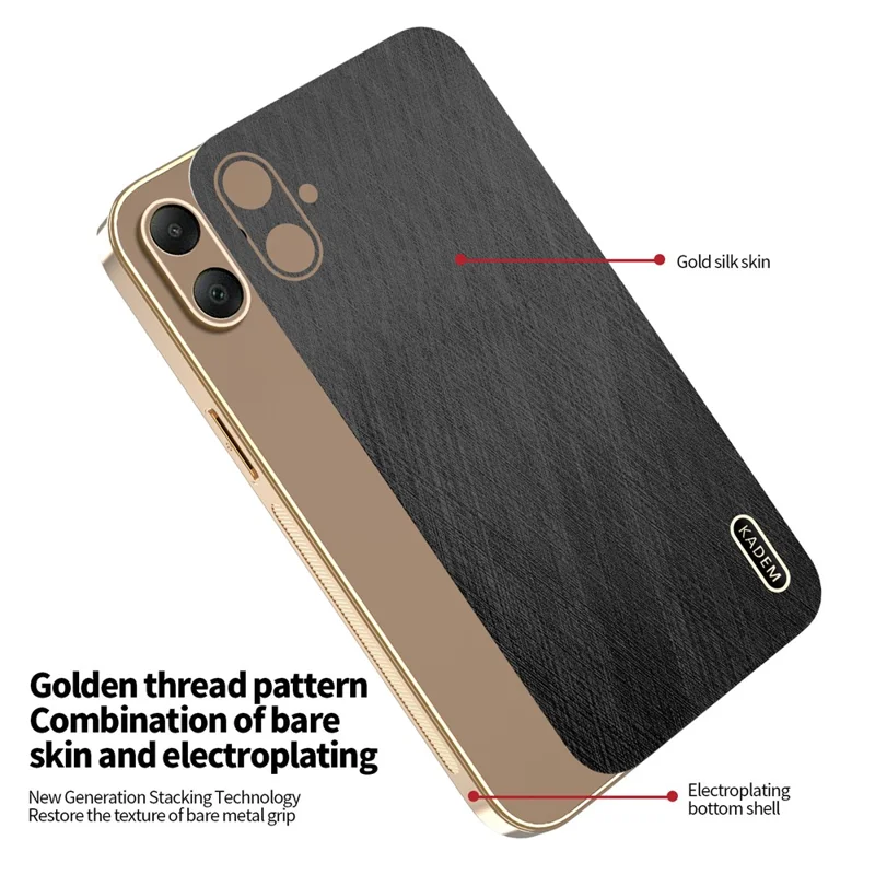KADEM Pour Samsung Galaxy A06 4G Étui Électroplaquage Texture de soie PU + Couverture arrière du téléphone TPU - Noir