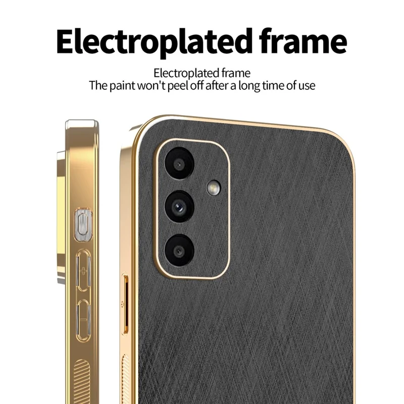 KADEM For Samsung Galaxy  A15 4G / 5G Case Electroplating Silk Texture PU + TPU Phone Back Cover - Black