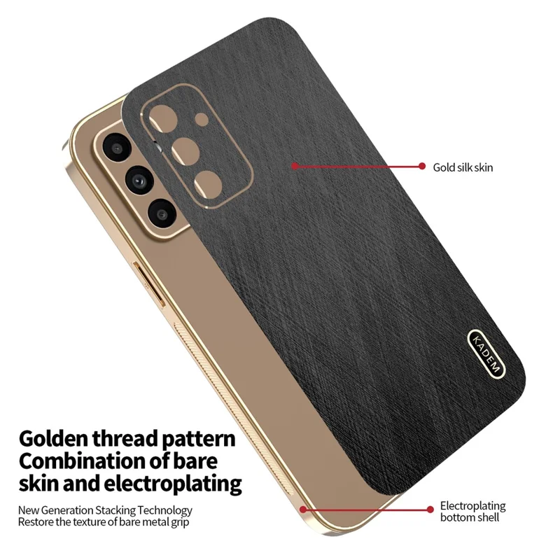 KADEM For Samsung Galaxy  A15 4G / 5G Case Electroplating Silk Texture PU + TPU Phone Back Cover - Black