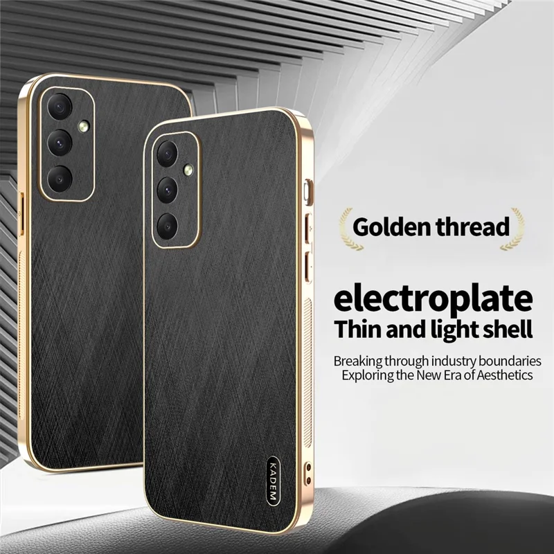 KADEM For Samsung Galaxy A35 5G Case Electroplating Silk Texture PU + TPU Phone Back Cover - Black