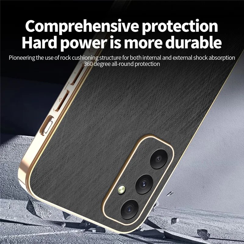 KADEM For Samsung Galaxy A35 5G Case Electroplating Silk Texture PU + TPU Phone Back Cover - Black