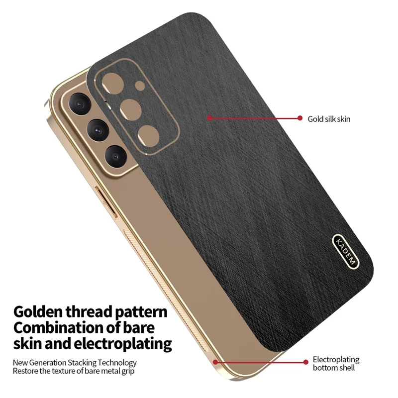 KADEM For Samsung Galaxy A35 5G Case Electroplating Silk Texture PU + TPU Phone Back Cover - Black