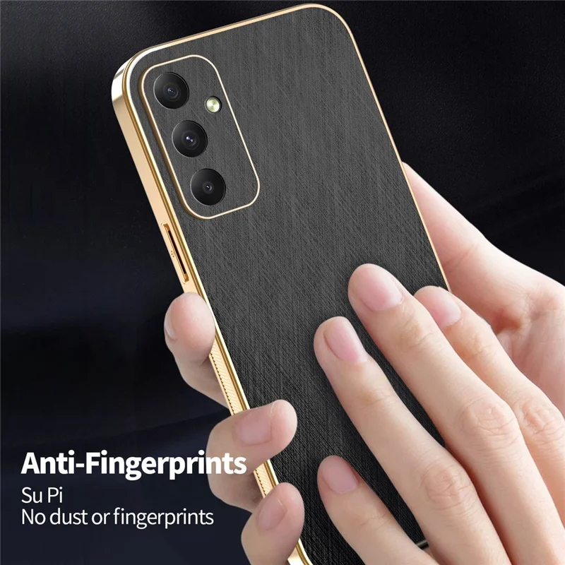 KADEM For Samsung Galaxy A35 5G Case Electroplating Silk Texture PU + TPU Phone Back Cover - Black