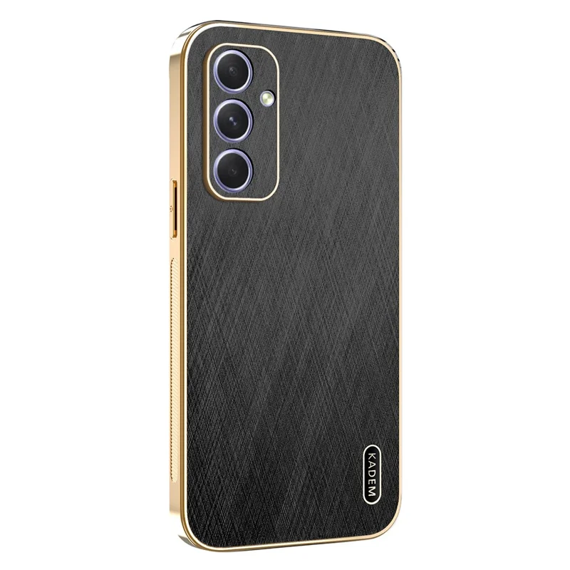 KADEM For Samsung Galaxy A55 5G Case Electroplating Silk Texture PU + TPU Phone Back Cover - Black