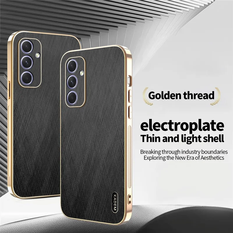 KADEM For Samsung Galaxy A55 5G Case Electroplating Silk Texture PU + TPU Phone Back Cover - Black