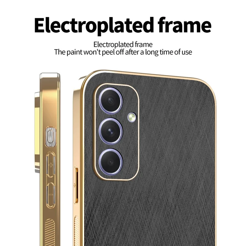 KADEM For Samsung Galaxy A55 5G Case Electroplating Silk Texture PU + TPU Phone Back Cover - Black