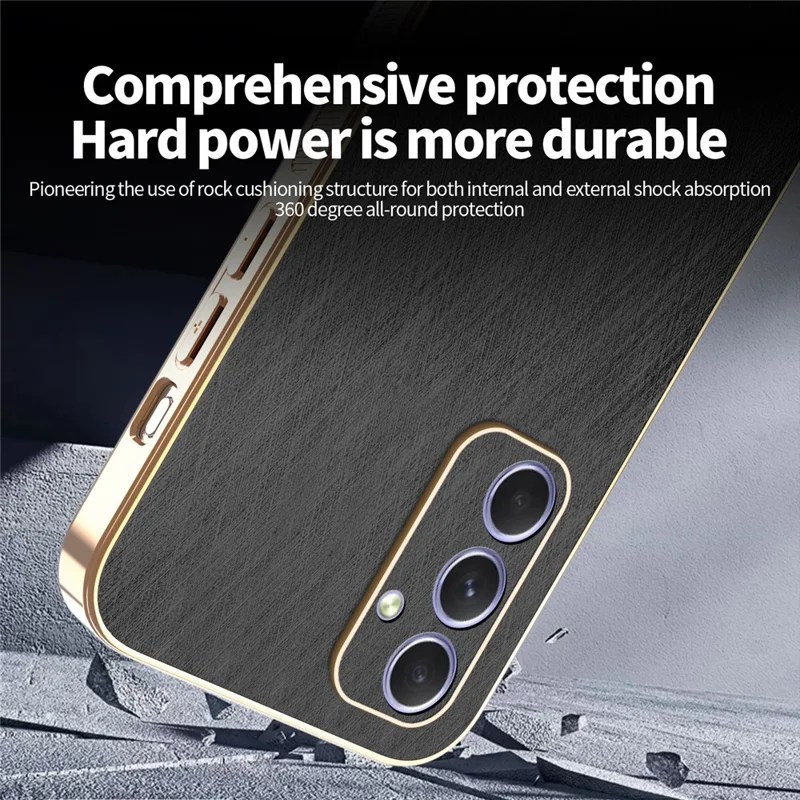KADEM For Samsung Galaxy A55 5G Case Electroplating Silk Texture PU + TPU Phone Back Cover - Black