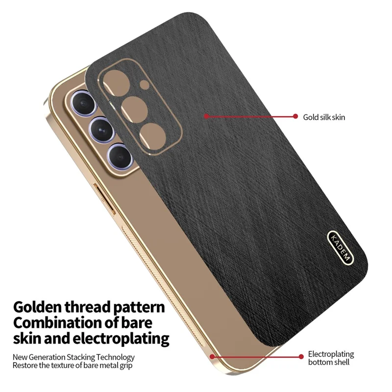 KADEM For Samsung Galaxy A55 5G Case Electroplating Silk Texture PU + TPU Phone Back Cover - Black