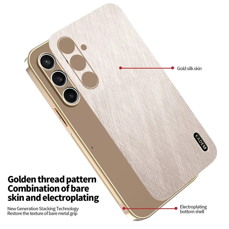 KADEM For Samsung Galaxy S24 FE Case Electroplating Silk Texture PU + TPU Phone Back Cover - Gold