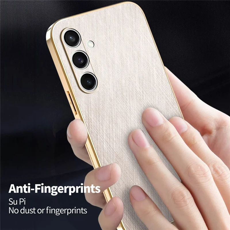 KADEM For Samsung Galaxy S24 FE Case Electroplating Silk Texture PU + TPU Phone Back Cover - Gold