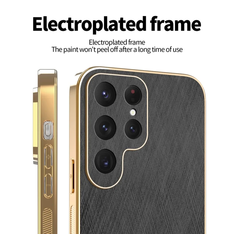 KADEM For Samsung Galaxy S24 Ultra Case Electroplating Silk Texture PU + TPU Phone Back Cover - Black