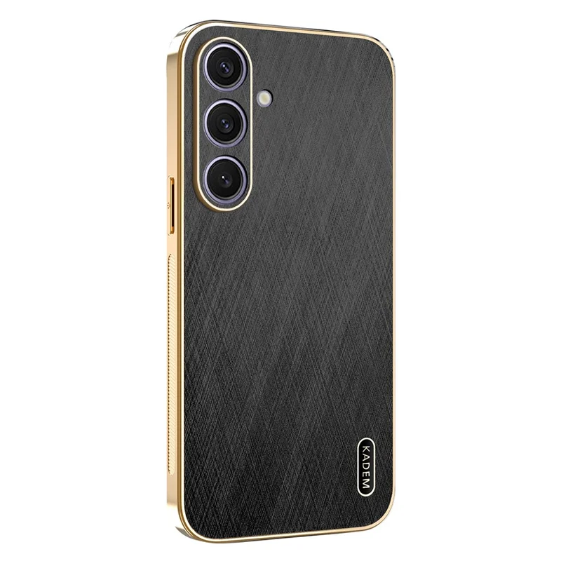 KADEM For Samsung Galaxy S25+ Case Electroplating Silk Texture PU + TPU Phone Back Cover - Black