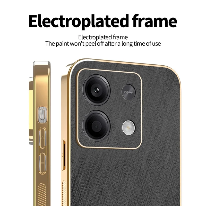 KADEM per Xiaomi Redmi Note 13 5G Cover Elettroplaccata Texture Seta PU + TPU Custodia Posteriore Telefono - Nero