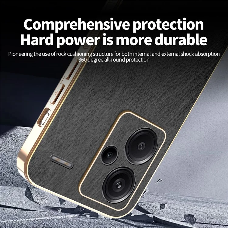 KADEM For Xiaomi Redmi Note 13 Pro+ 5G Case Electroplating Silk Texture PU + TPU Phone Back Cover - Black