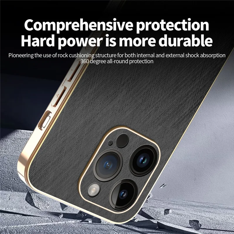 KADEM For iPhone 14 Pro Case Electroplating Silk Texture PU + TPU Phone Back Cover - Black