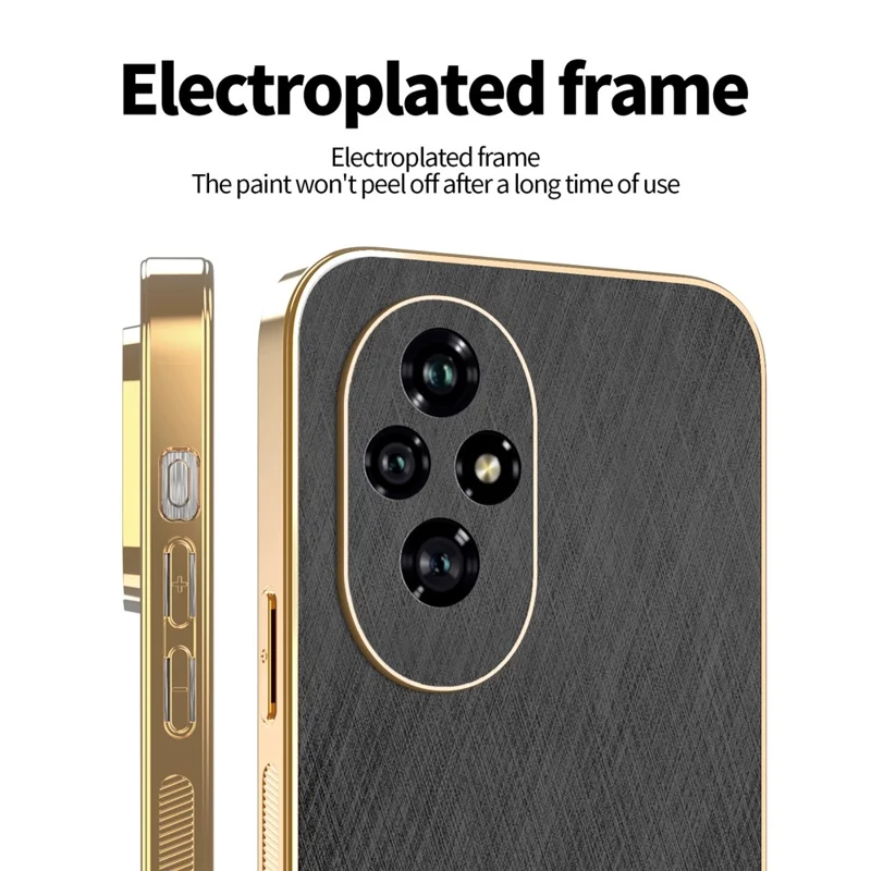 KADEM For Honor 200 5G Case Electroplating Silk Texture PU + TPU Phone Back Cover - Black