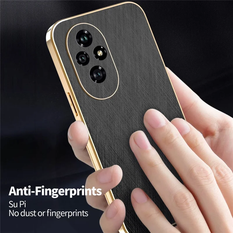 KADEM For Honor 200 5G Case Electroplating Silk Texture PU + TPU Phone Back Cover - Black