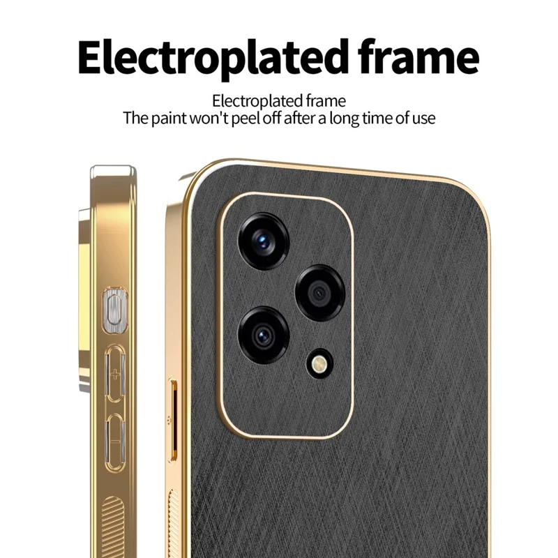 KADEM For Honor 200 Lite Case Electroplating Silk Texture PU + TPU Phone Back Cover - Black