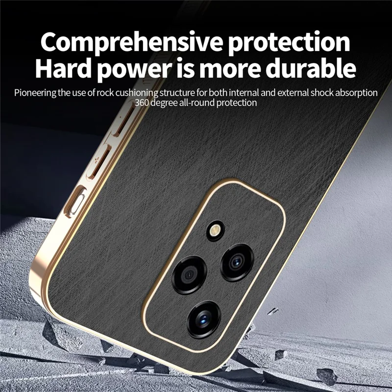 KADEM For Honor 200 Lite Case Electroplating Silk Texture PU + TPU Phone Back Cover - Black