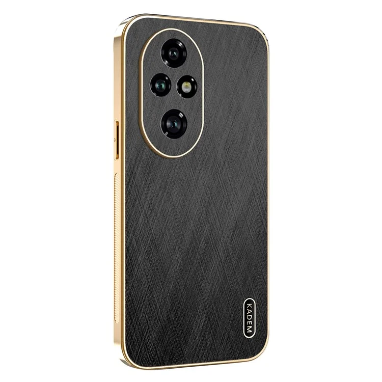 KADEM For Honor 200 Pro 5G Case Electroplating Silk Texture PU + TPU Phone Back Cover - Black