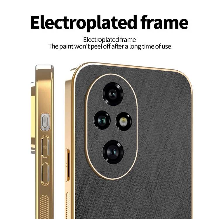KADEM For Honor 200 Pro 5G Case Electroplating Silk Texture PU + TPU Phone Back Cover - Black