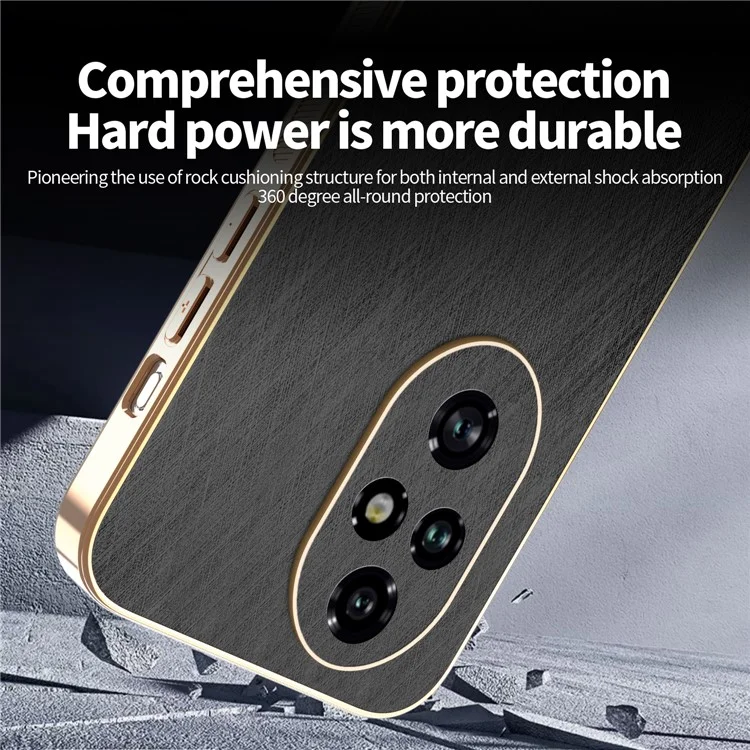 KADEM For Honor 200 Pro 5G Case Electroplating Silk Texture PU + TPU Phone Back Cover - Black