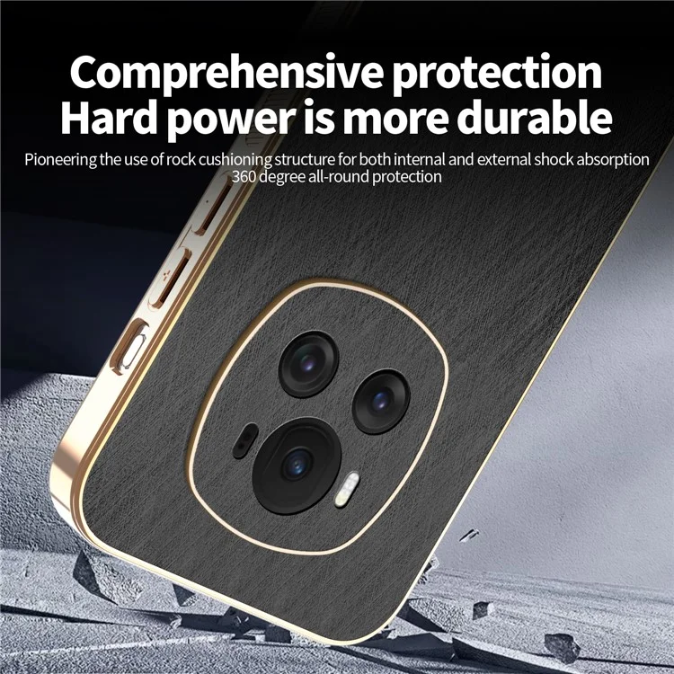 KADEM für Honor Magic6 5G Hülle Elektrolytisch mit Seidenstruktur PU + TPU Handyrückseite - Schwarz