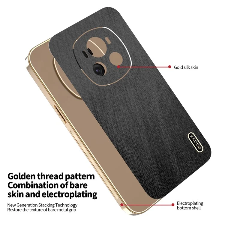KADEM für Honor Magic6 5G Hülle Elektrolytisch mit Seidenstruktur PU + TPU Handyrückseite - Schwarz