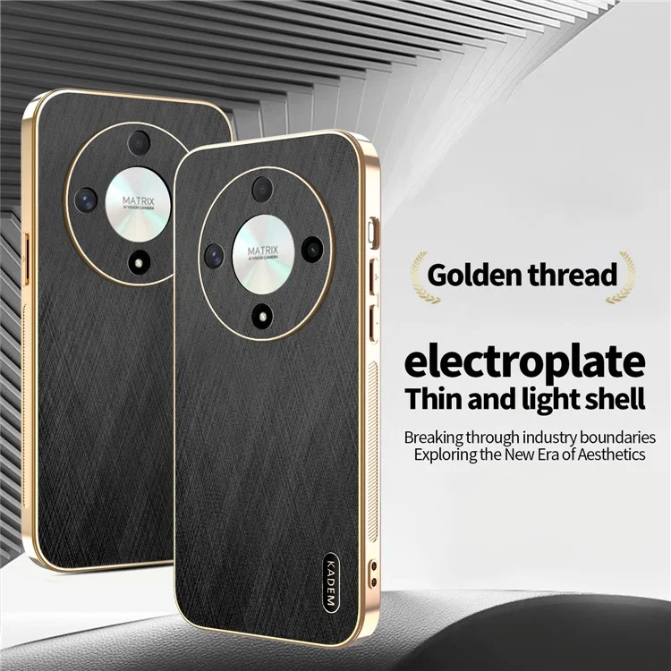 KADEM For Honor X9b 5G / Magic6 Lite 5G Case Electroplating Silk Texture PU + TPU Phone Back Cover - Black