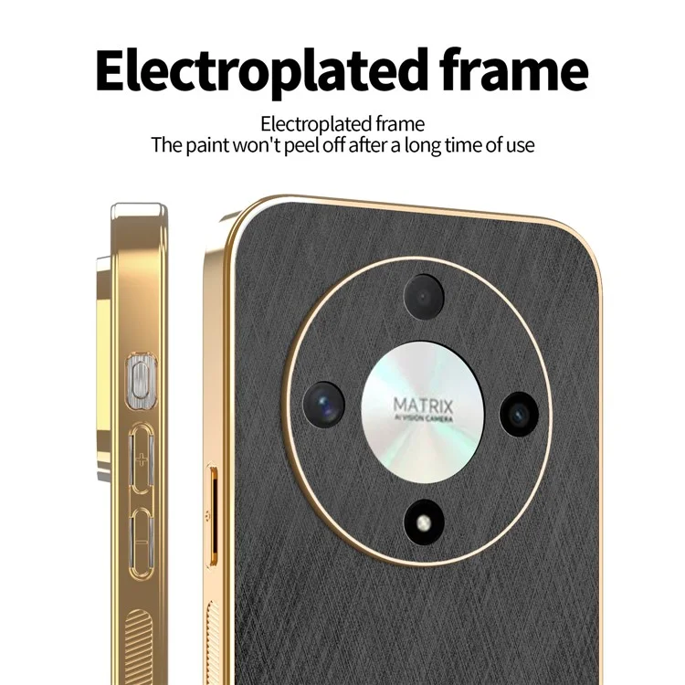 KADEM For Honor X9b 5G / Magic6 Lite 5G Case Electroplating Silk Texture PU + TPU Phone Back Cover - Black