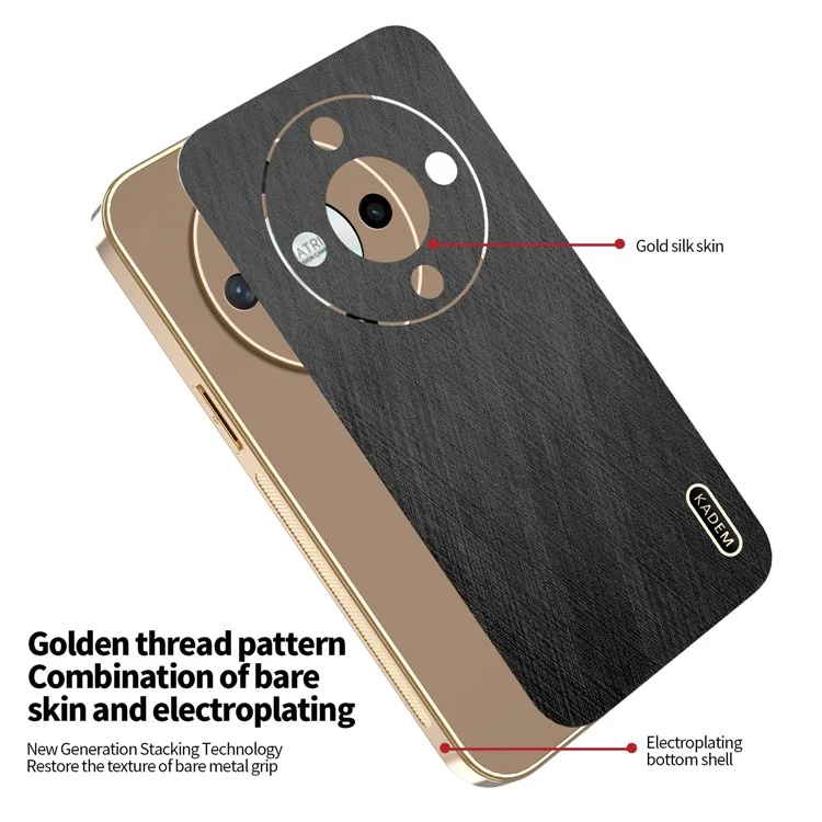 KADEM For Honor X9b 5G / Magic6 Lite 5G Case Electroplating Silk Texture PU + TPU Phone Back Cover - Black