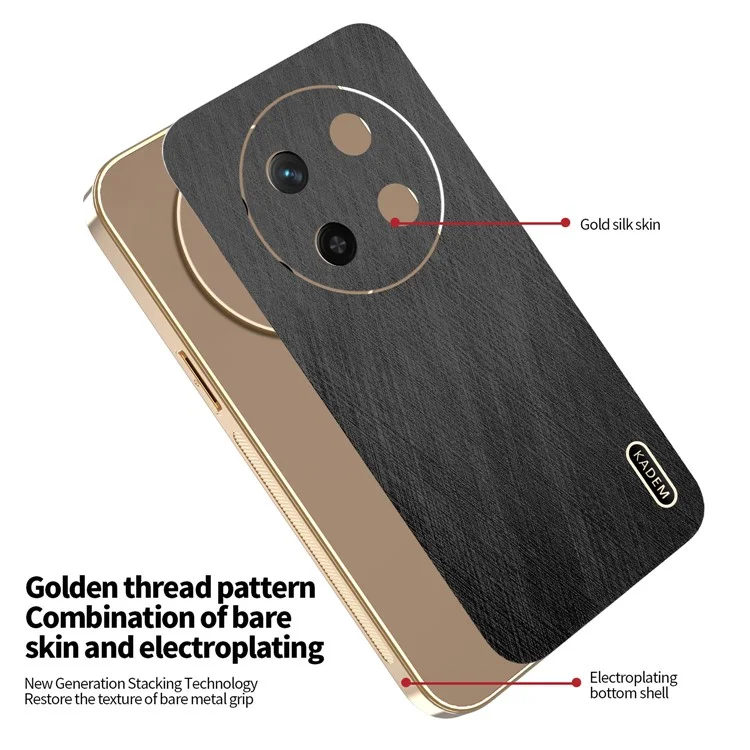 Custodia per Telefono KADEM per Honor X60 Pro 5G / X9c 5G / Magic7 Lite 5G Elettroplaccata con Texture di Seta PU + TPU Cover Posteriore - Nero